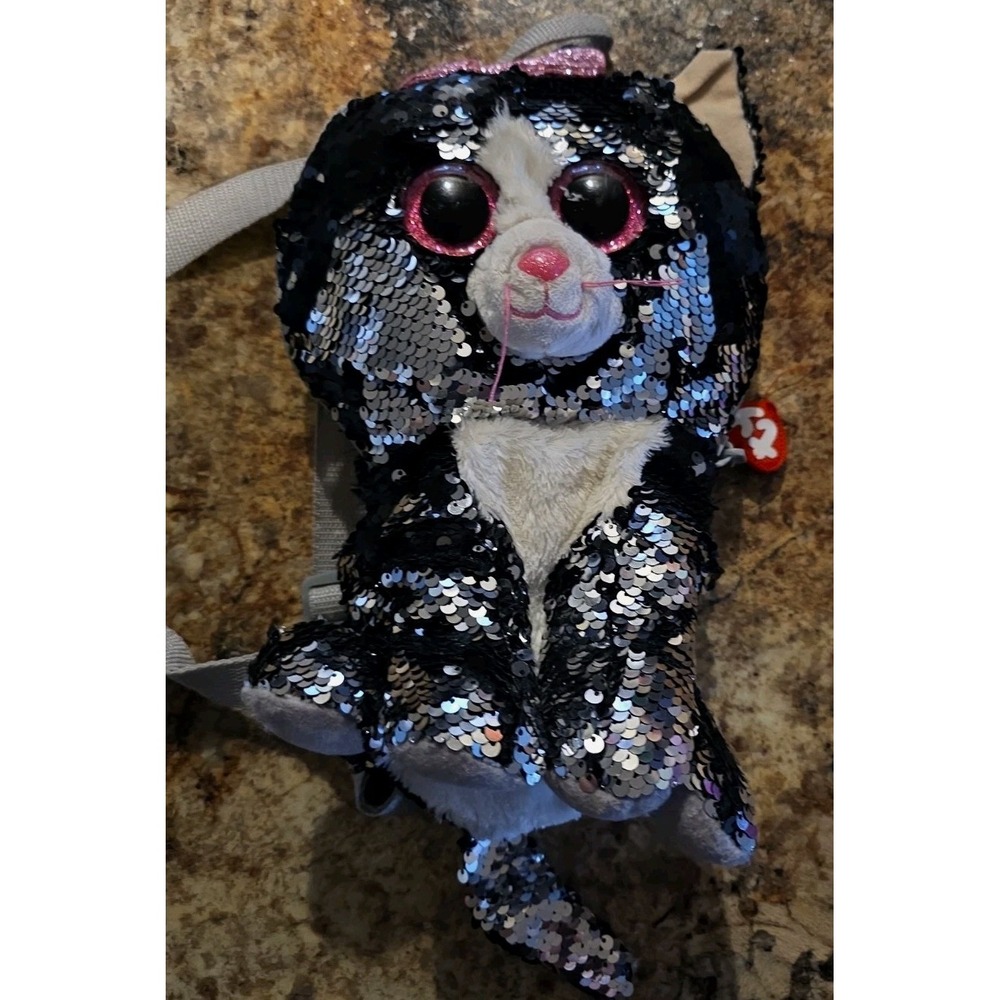 TY Beanie Boos Kiki Sequin Mini Backpack. Catm Kitty Cat.